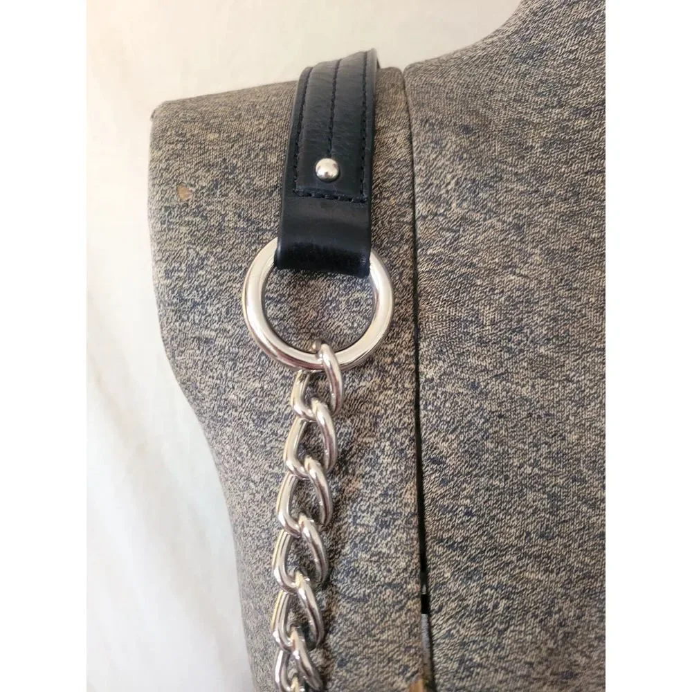 90s Y2K Via Spiga Black Shoulder Crossbody Bag Purse Leather‎ Chain Goth Grunge